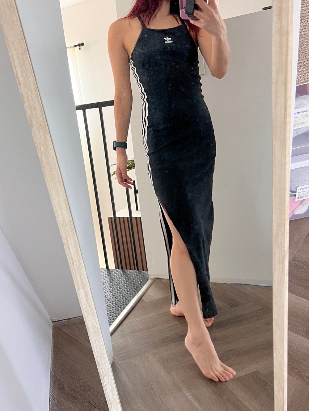 adidas Black Maxi Dress with White Side Stripes and High Slit ** marks.  XS